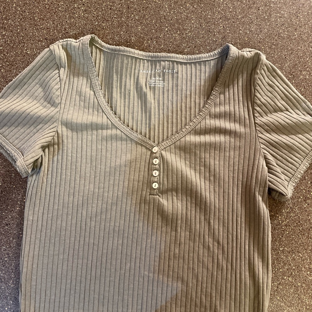 American Eagle Outfitters Women's Ribbed Short Sleeve Top - Gray